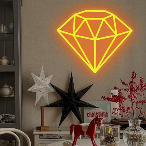 Image of Gold Diamond Neon Sign for Bedroom Wedding Bar Luxury Glamorous Wall Decor | Golden glow symbolizes love, success, and celebration, ideal for bedrooms, weddings, bars, parties, and glam spaces