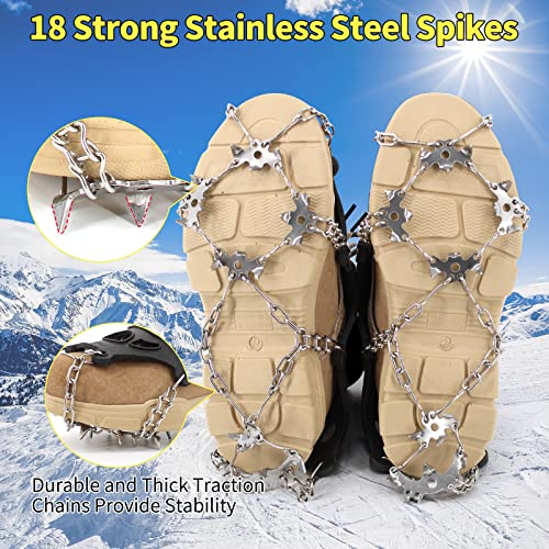 Xproutdoor Ice Cleats, Upgraded Snow Grips 18 Stainless Steel Spikes Crampons, Strong Traction Anti-Slip, Walking Hiking On Ice & Snow Ground, Mountain Climbing, For Shoes Boots, X-Large #TOP2