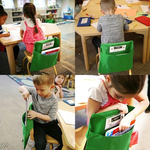 Image of Seat Sack Student Chair Storage Pocket - 17 inch, Single Pocket, Classroom Chair Organizer for Student Desks, Durable Over-the-Chair Storage, Ready-to-Use Name Tag Window, Green, 25-Pack