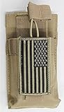 M1Surplus MOLLE Style Tan Color Tactical Radio Pouch + Patriot Flag Morale Patch Fits Yaesu VX-170...