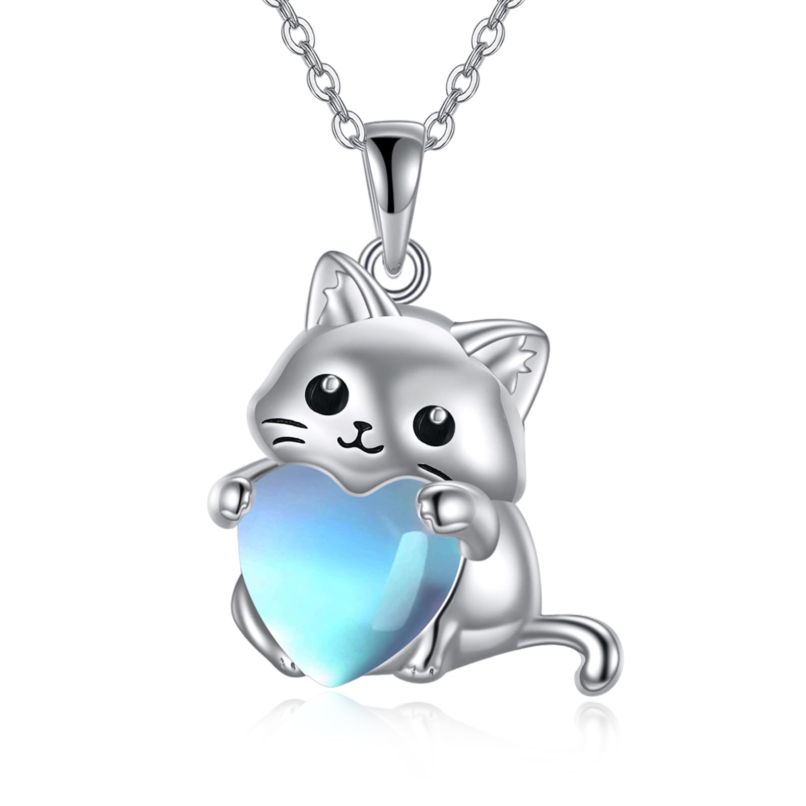 YFN Collar de piedra lunar de gato para mujer joyería irlandesa de plata, Plata esterlina, No es una piedra preciosa