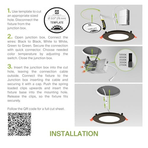 ASD 6 Pack 3 Inch LED Recessed Light 6W, 5 CCT 2700K-5000K CRI90+, IC Rated Ultra Thin Dimmable Ceiling Lights with J Box, Canless Wafer Downlight, Round Slim Panel Lighting, Energy Star ETL, Bronze by ASD - Used condition - Image 8