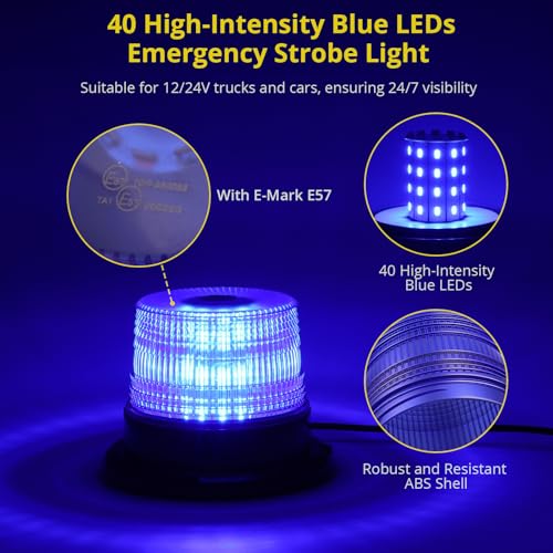 PROZOR Magnetyczne światło awaryjne 40 diod LED 12/24 V 7 trybów kierunkowskazu IP65 i kabel do zapalniczki samochodowej 5 m do ciężarówek/pojazdów