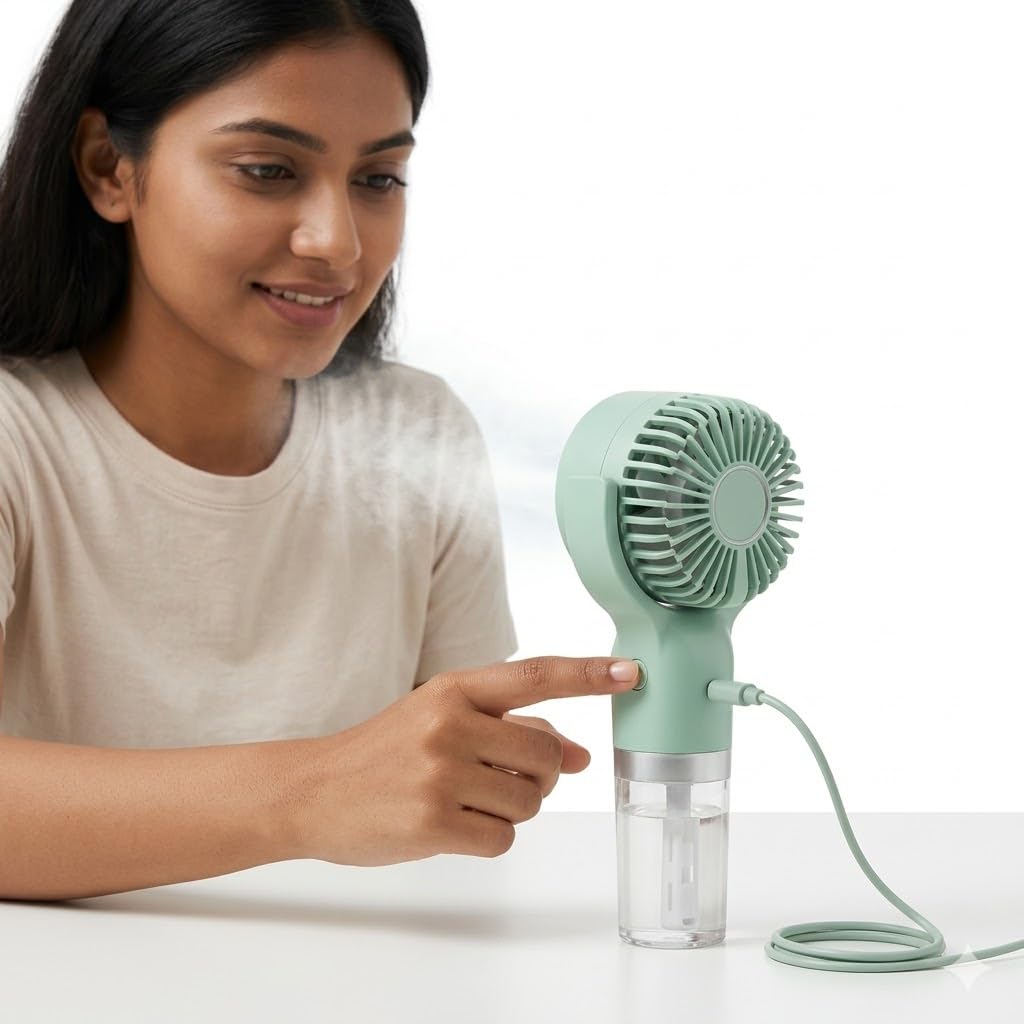 Drumstone (10 Years Assured Warranty Mini Handheld Cooling Mist Fan with Water Humidifier, USB Rechargeable Portable Spray Fan with 3 Speed Airflow, Personal Cooling Fan for Travel Office Outdoor-image-16