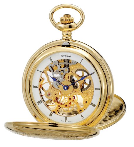Gotham Men's Gold-Tone Double Cover Exhibition Mechanical Pocket Watch # Gwc18800G #TOP16