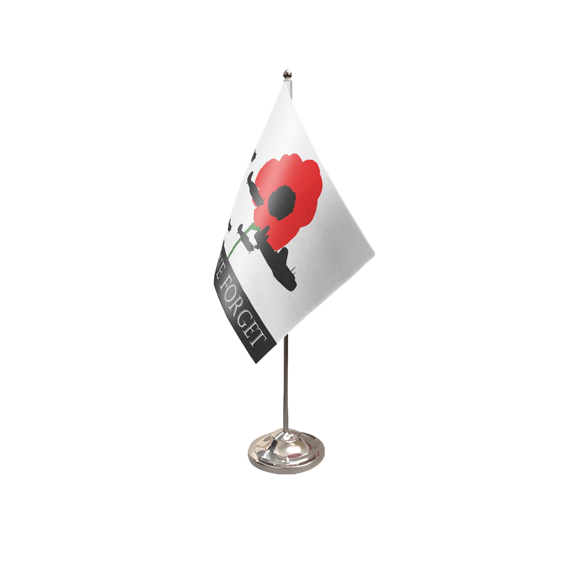 Flagtex Lest We Forget (RAF) Satin Table Flag With Chrome Pole & Base