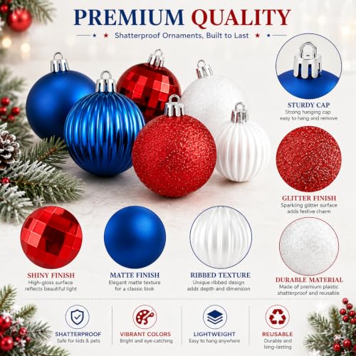 Image of Lunmon 64 Pcs Spider Christmas Balls Ornaments Patriotic Tree Decorations