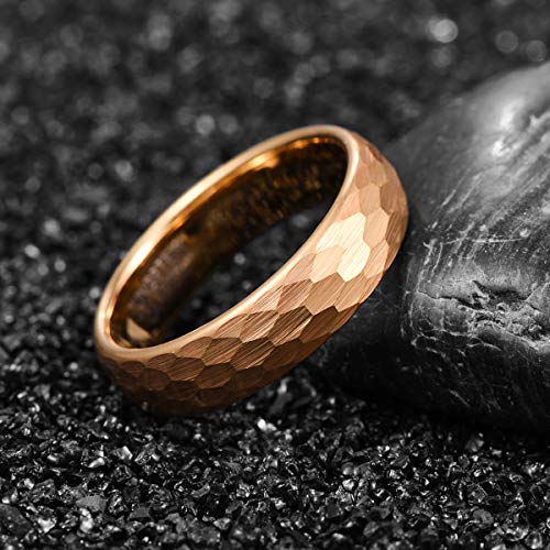 Nuncad Unisex 6Mm Tungsten Wedding Band Gold Hammered Tungsten Engagement Ring Brushed Finish Size 11 #TOP1