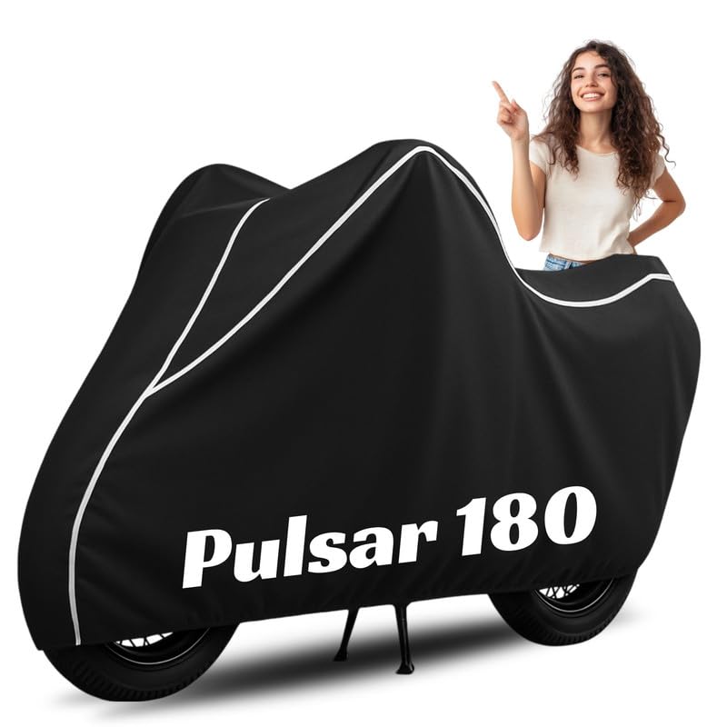 Image of Premium Bike Cover for Bajaj Pulsar 180, Water Resistant, Dustproof, UV Protected, Scratchproof Motorcycle Cover for Outdoor Use, All Weather Protection (Black & White Piping)