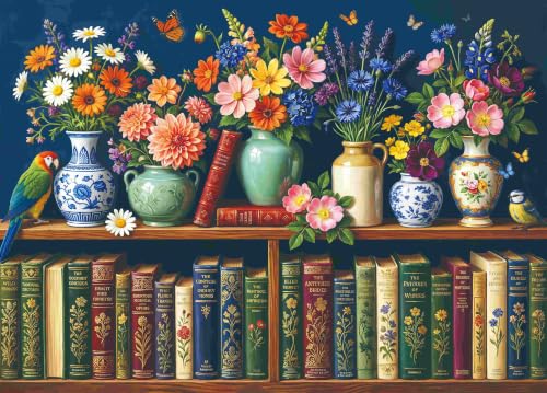 Saralluna Wildflower Bookshelf Puzzle for Adults 1000 Pieces