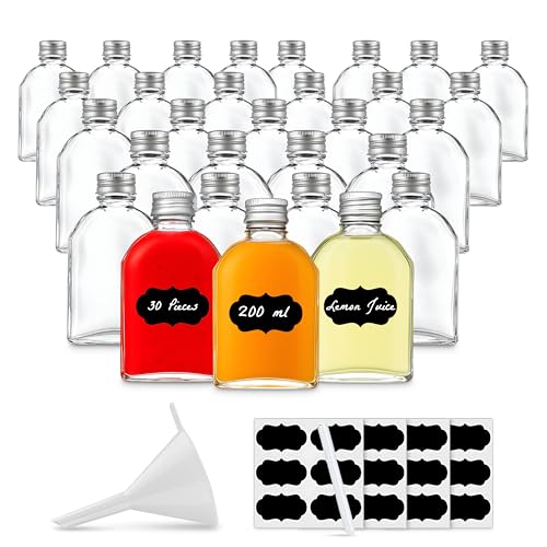 Amajoy 30 botellas de cristal vacías de 200 ml con tapón de rosca, 200 ml, botella de vino, botella de licor, vinagre o aceite, botella para rellenar, 0,2 litros (30 x 200 ml)