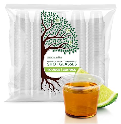 Stock Your Home 250 Pcs) Clear Commercially Compostable Shot Glasses 1 Oz, Plant Based Eco Disposable Shot Cups For Jello cover