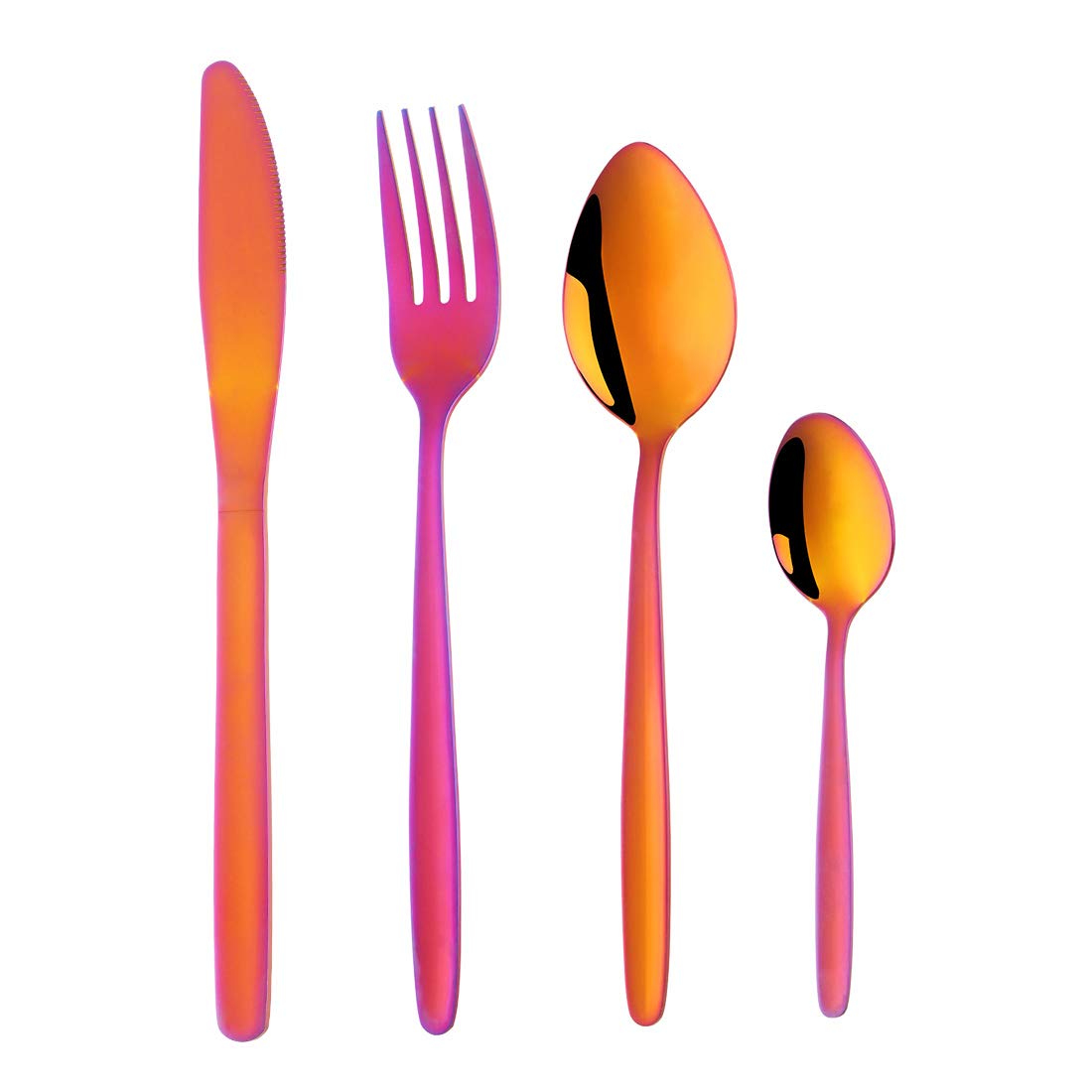 BuyGo 4-Piece Rainbow Red Silverware Flatware Set, Stainless Steel Portable Camping Travel Cutlery Set, Service for 1