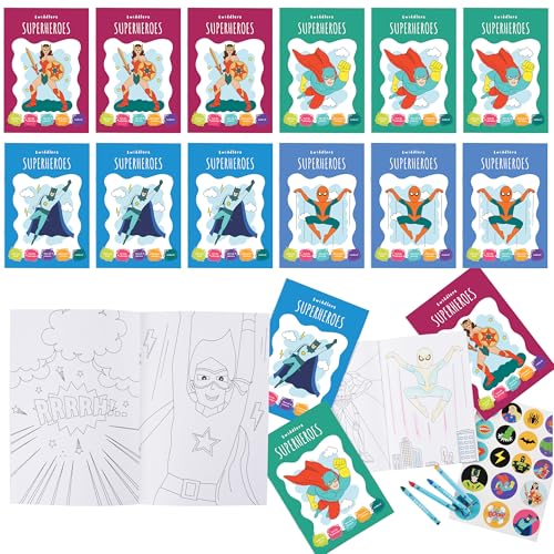 THE TWIDDLERS 12 Mini Libri da Colorare per Bambini, Formato A5-16 Divertenti Disegni Assortiti con 48 Pennarelli e Adesivi Inclusi – Regalini Fine Festa Fai da Te per Bimbi e Bimbe da 4 a 8 Anni
