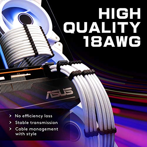 EZDIY-FAB Power Supply Sleeved Cable 24-PIN/ 8-PIN (4+4) M/B, 8PIN (6+2) PCI-E Extension Cable Kit 500mm Length-White - Thumbnail 5