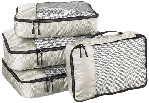 Amazon Essentials 4-teiliges Packwürfel-Reisezubehörset, Gepäckorganizer mit Doppelreißverschluss, Netzoberseite, 100% Polyester, 2 große und 2...