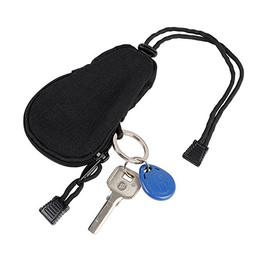 Coolsunny Mini Outdoor EDC Carrying Bag, Small Accessory Bag, Portable Travel Coins Purse Change Wallet Key Pouch with Inner Stainless Key Ring (Black)