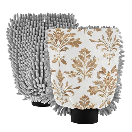 Manoplas bohemias de microfibra para lavado de coche, con patrón dorado, no rayan, 2 unidades