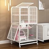 ZYDKDA Jaula Gatos Robusto Transportin Gato Pequeño Hecho de Metal, Jaula Trampa para Gatos con Ruedas Universales Fácil de Mover 2 Colores 7 Tamaños(White,71 * 55 * 127cm)