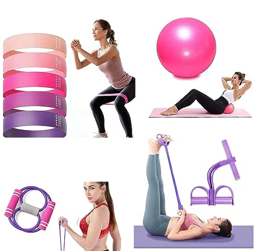 SET 4 PILATES KIT -YOGA Band, 5 Pilates BOOTY Bands, PILATES Ball, Sit Up Pull ROPE, Gut Busting BODY TRIMMER, Waist Shaper COLOUR: RANDOM ONLY (PILATES Ball, 5 BOOTY Bands, YOGA Toner, SIT UP Puller)