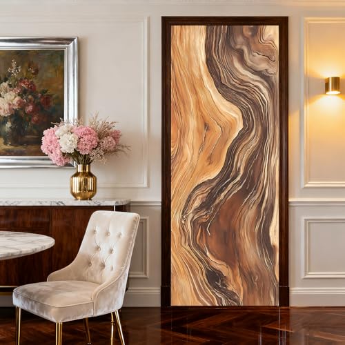 Image of Nuxovilar Wood Grain Door Stickers Peel Stick PVC 30.3x78.7 in Cover | Door Stickers Wall Decals Peel Stick Cover Vinyl Art Poster Home Bedroom Living Room (Wood Grain)