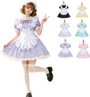[COSSA] メイド服 コスプレ 萌え コンカフェ メイド 可愛い レース メイドコスチューム ショート丈 ロリータ ワンピース 大きいサイズ 仮装 ハロウィン 女装 人気 学園祭 レディース メンズ ハイソックス付き 5点セット 6色展開