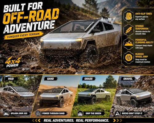 Image of Remote Control Cyber Truck Toy for Kids, Alloy Diecast with Rechargeable Battery, 2.4GHz Off Road Remote Control Cyber Truck, LED Lights & Sound, Heavy Duty RC Car for Boys (RC TESALA CAR)