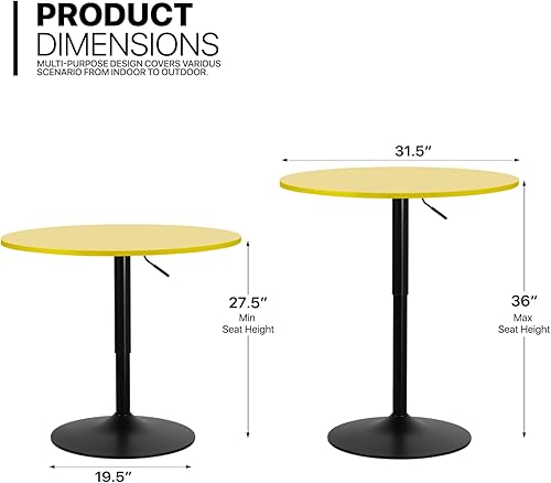 Miniatura 3 de MoNiBloom Mesa redonda de bar de cóctel, 31.5 pulgadas, altura ajustable, pub bistró para comedor, cocina casera, patio, color amarillo