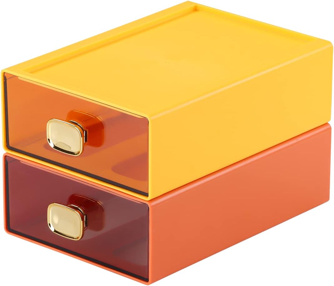 OSteed Office Desk Organiser Drawers, Stackable Desktop Storage Drawer, Plastic A4 Drawer Organiser, Stationery Storage Unit, Letter Box, Countertop Tabletop Toiletry Storage Drawers, 2 Middle OG&YE