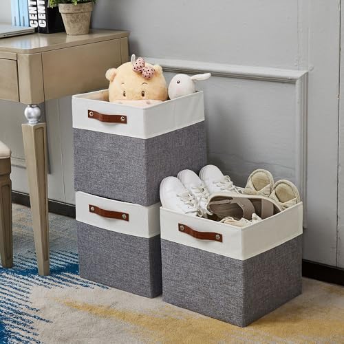 Image of DECOMOMO Fabric Cube Storage Bins - Storage Baskets for Shelves, Cube Storage Organizer for Kallax and Cubbies (Grey & White, 12 inch Cube) - 4 Pack