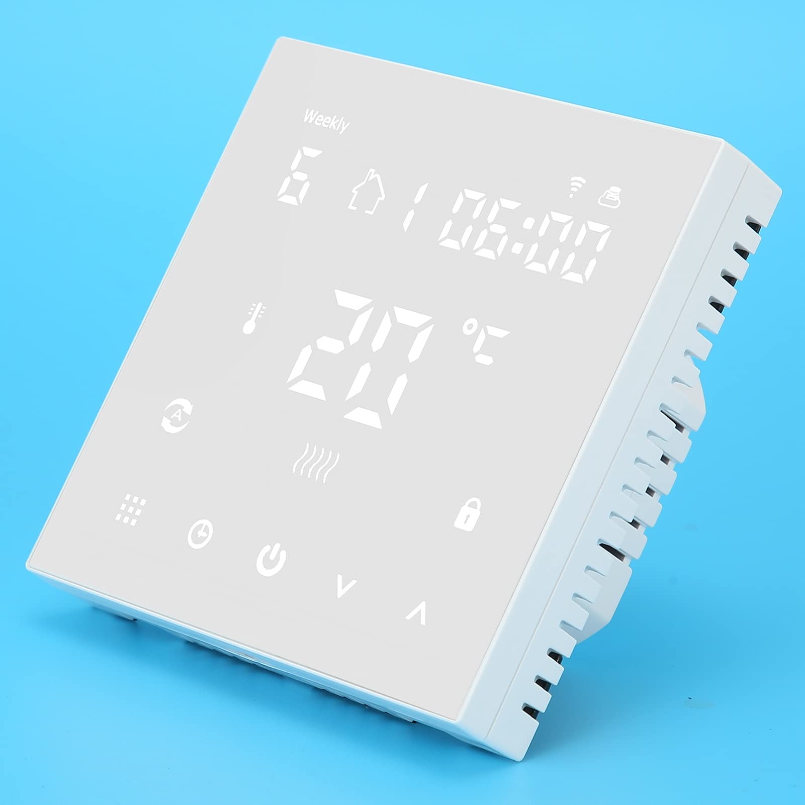 FTVOGUE Inteligentny Termostat, PC ABS Cyfrowy Regulator Temperatury z Wyświetlaczem AC90 240V 16A Pilot WiFi, Zakres ustawień od 41 do 95F dla Elektrycznego Ogrzewania Podłogowego Biuro w Domu