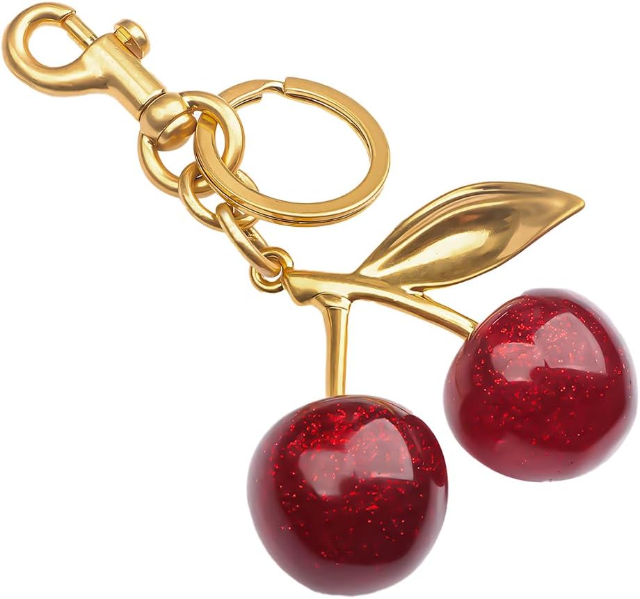Bling Cherry Car Keychain, Sparkling Key Chains Charm for Purse Bag, Cute Auto keyring Decor, Universal for Vehicles