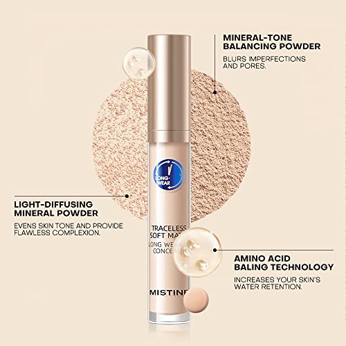 Mistine Under Eye Concealer Makeup Full Coverage Under Eye Concealer For Dark Circles 24H Long-Lasting Waterproof Liquid Concealer Makeup With Skincare Benefits Soft Matte Finish-Light Beige #TOP3