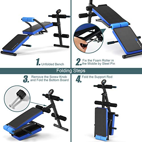 COSTWAY Sit Up Bench, Foldable Abdominal Training Workout Board with LCD Monitor and 5 Adjustable Positions, Flat Incline Decline Curved Benches for Home Office Gym - Image 5