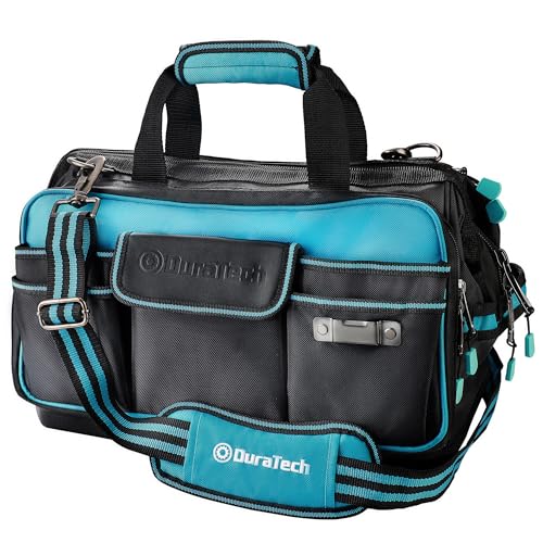 DURATECH Bolsa de Herramientas 43 x 29 x 30 cm, Bolsa de Herramientas con Carga Máxima 30 kg, Respaldo Rígido Resistente al Agua, Correa Ancha Ajustable para el Hombro, Cremallera Flexible