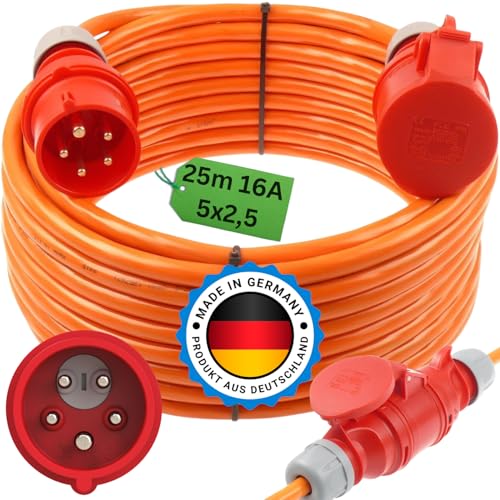 netbote24 Starkstromkabel Phasenwender 16A H07BQ-F 5x2 5 Orange Starkstrom Verlängerungskabel CEE Verlängerung 16 Ampere Kabel Baustelle Werkstatt Industrie Geeignet Outdoor IP44 (25m Phasenwender)