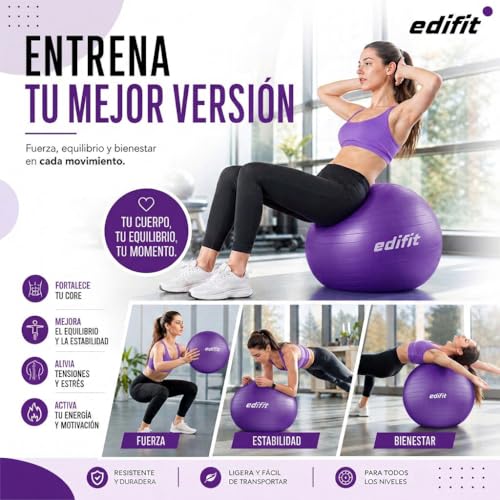 Pelota de Pilates, 55, 65 y 75 cm, Ejercicio en Casa, Incluye Hinchador, Fitball, Embarazadas, Accesorios Yoga, Varios Tamaños - Imagen 6