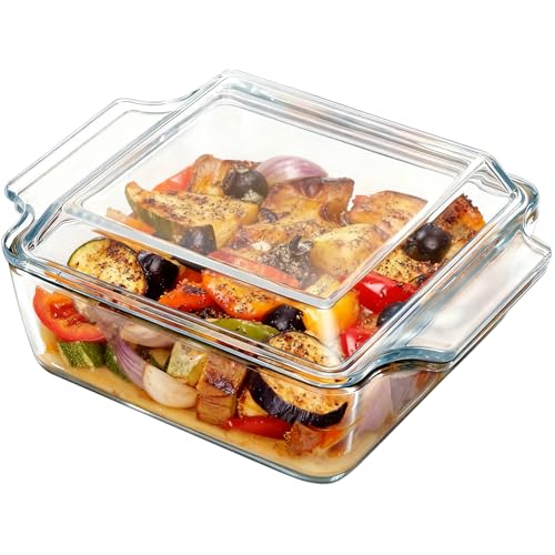WPPQWP bandeja horno cristal, Fuente de Cristal para Horno para Microondas, Congelador y Lavavajillas (1 l con tapa)