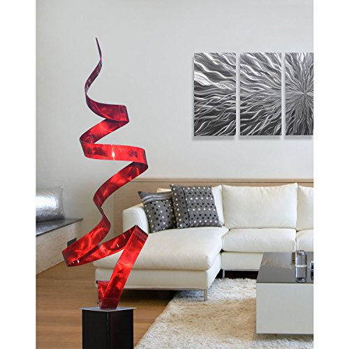 Statements2000 Modern Metal Sculpture Indoor Outdoor Decor By Jon Allen, Red Twist With Black Base #TOP3