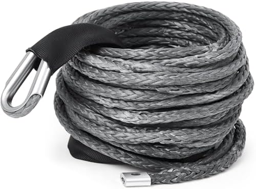 Gray Synthetic Winch Rope 3/8'' x 50ft 26, 500 Lbs Synthetic Winc...