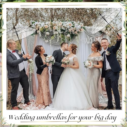Cosblank 12 Pcs Wedding Umbrellas Bulk, 41 Inch Wedding Stick Umbrellas with Wooden Handle(Clear Black) by Cosblank - Image 5