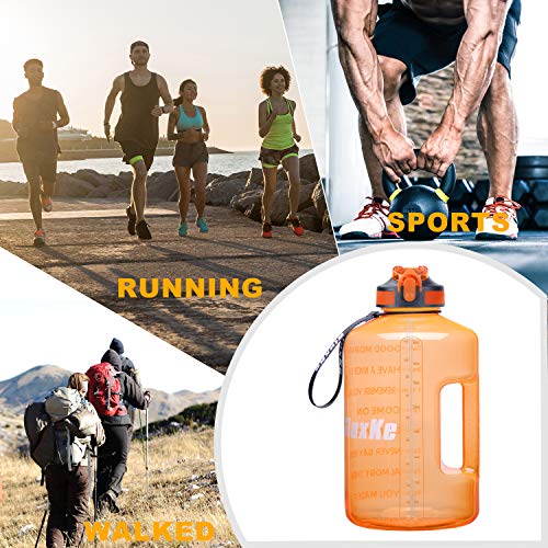 Sluxke 1Gallon Water Bottle With Straw Bpa Free, 128Oz Motivational Drinking Bottles With Time Marker, Huge Reusable Leak Proof Gym Water Jug With Flip Top Lid For Camping Yoga Sports Orange #TOP6