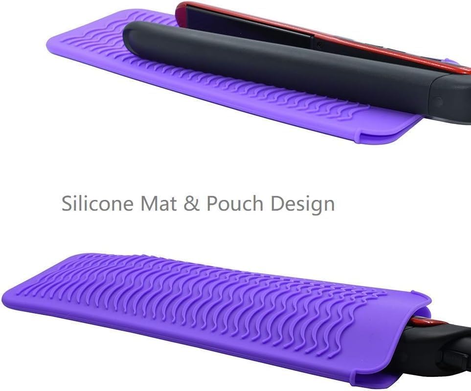Heat Resistant Silicone Mat Bag Storage Bag Travel Case for Straighteners Curling Iron (Purple)