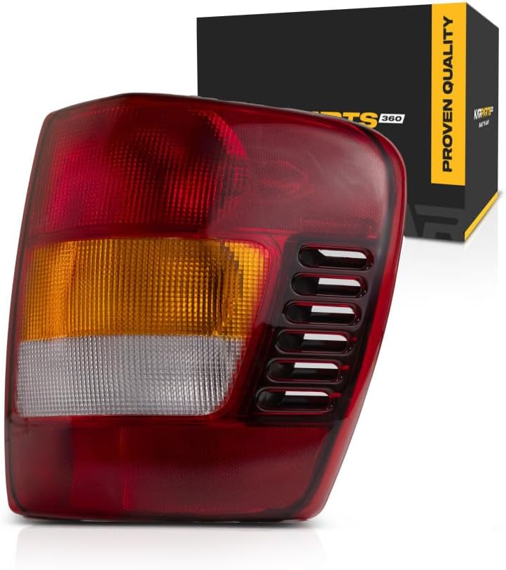 KarParts360 For Jeep Grand Cherokee 2002 2003 2004 Tail Light Passenger Side | With Bulb and Socket | Amber | Clear and Red Lens | Replacement For CH2801150