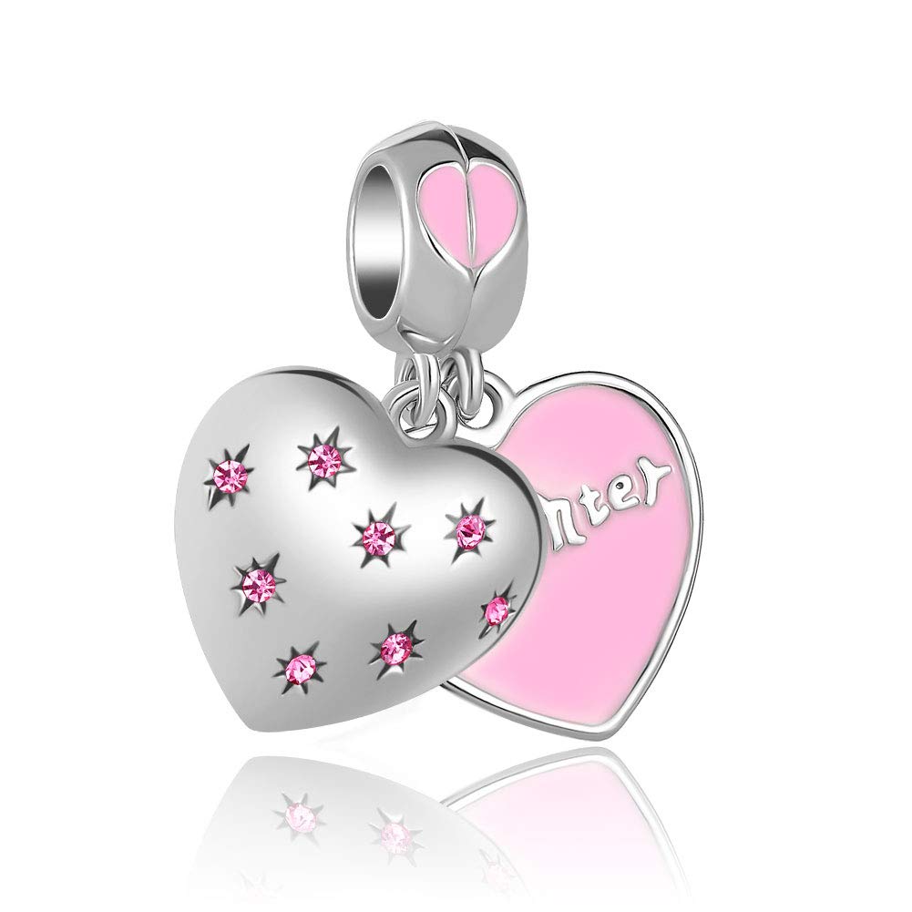 Mother Daughter Dangle Pink Charms Bead Set for Charm Bracelet