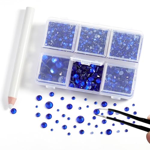 Image of BEADSLAND Hotfix Rhinestones, 4000 PCS Dark Blue Rhinestones for Clothes Crafts Mixed 6 Sizes with Wax Pencil and Tweezers Kit, SS6-SS30, Sapphire