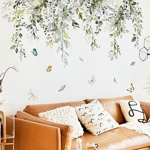 Runtoo Green Plant Leaves Wall Decals Hanging Vine Flower Leaf Wall Stickers for Bedroom Living Room Wall Art Decor - Image 2