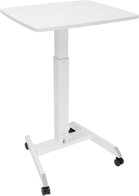 Mont-It! Bureau d'ordinateur portable à roulettes réglable, bureau mobile avec roues, petit chariot d'ordinateurs assis pour la maison, le bureau ou la salle de classe, 29,6–44,2 po de hauteur, 23,6"x20,5 po de bureau, blanc
