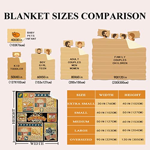 Popcorn Blanket Popcorn Gift Vintage Food Blanket Soft Flannel Throws Cozy Lightweight Blankets For Couch Bed Sofa Unisex Large 80"×60" For Adult/Double #TOP2