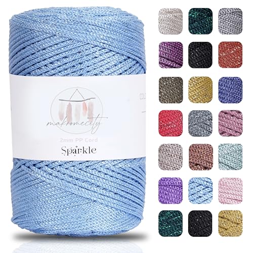 Makromecity, Sparkle Polyester Macrame Cord 2mm x 250 Yards (750 feet) 2mm Polypropylene Macrame Cord for Macrame Art & Crafts for Wall Hangings, Bags, Underplate, Rug